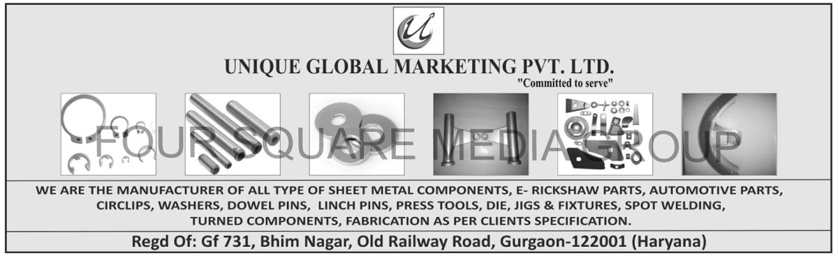 Sheet Metal Components, E Rickshaw Parts, Automotive Spare Parts, Circlips, Washers, Dowel Pins, Linch Pins, Press Tools, Dies, Jigs, Fixtures, Spot Welding, Turned Components