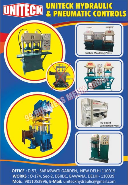 Rubber Compression Moulding Machines, Cold Rubber Tyre Retreading Press, Auto Brake Lining Hydraulic Press, Ply Board Lamination Press, Hydraulic Press, Hydraulic Machines, Pneumatic Machines, Cylinder Packs, Power Packs, Rubber Moulding Press