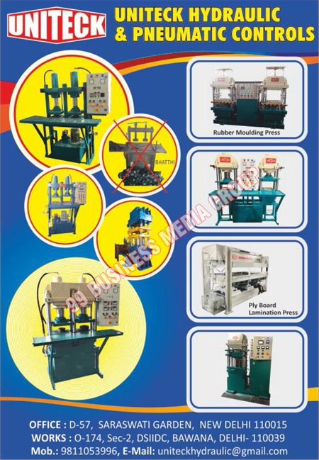 Rubber Compression Moulding Machines, Cold Rubber Tyre Retreading Press, Auto Brake Lining Hydraulic Press, Ply Board Lamination Press, Hydraulic Press, Hydraulic Machines, Pneumatic Machines, Cylinder Packs, Power Packs, Rubber Moulding Press