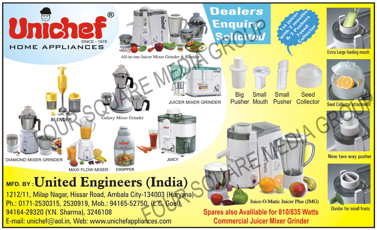 Kitchen Home Appliances, Mixer Grinders, Blenders, Juicer Mixer Grinders, Big Pushers, Maxi Flow Mixers, Food Choppers,Juicer, Mixer, Grinder, Chopper, Juicy, Seed Collector Attachment, Two Way Pusher, Seed Collector