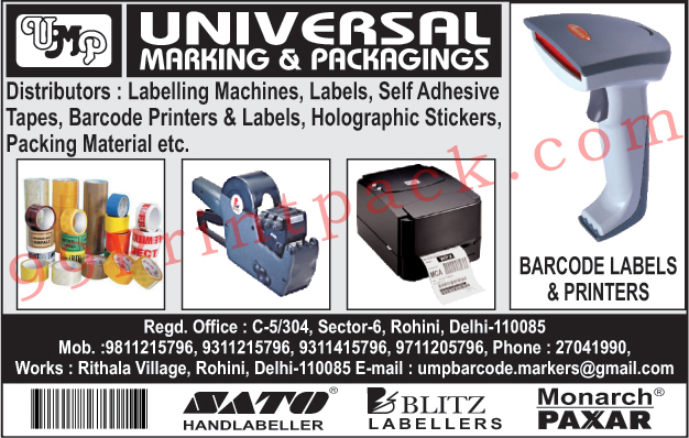 Labelling Machines, Labels, Self Adhesive Tapes, Barcode Printers, Barcode Labels, Holographic Stickers, Packing Materials,Marking, Adhesives Tapes, Labelling Machines, Tapes, Labels