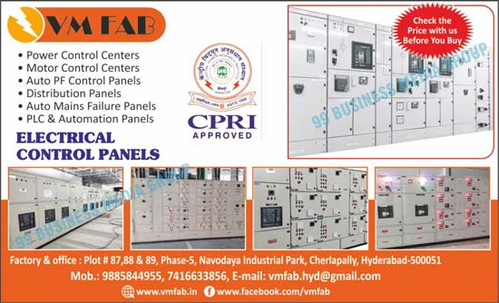 Electrical Control Panels, PLC Panels, Automation Panels, Auto Main Failure Panels, Distribution Panels, Auto PF Control Panels, Motor Control Centers, Power Control Centers