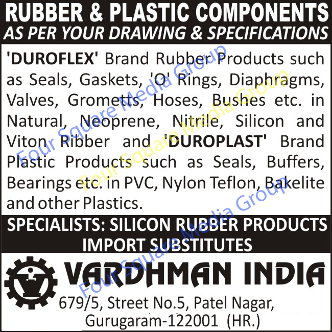 Rubber Components, Plastic Components, Seals, Gaskets, O Rings, Diaphragms, Valves, Grometts, Hoses, Bushes, Buffers, Bearings, Silicon Rubber Products