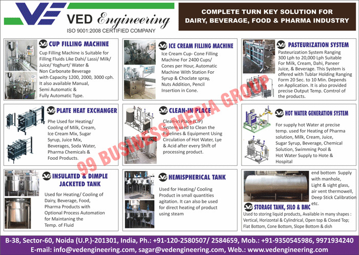 Automatic CIP Systems, Batch Pasteurizer, Bulk Milk Cooler, Skid Mounted Milk Chilling Systems, Single Head Automatic Cup Filling Machines, Paneer Press, Paneer Chilling Systems, Manual Heating Systems, Manual Heating Systems, Manual Cup Filling Machines, Insulated Tank, Ice Cream Filling Machines, Head Automatic Cup Filling Machines, Electrically Heated Tank, Dump Tank, Centrifugal Pumps, Butter Trolley, Butter Churner, Bulk Milk Coolers, Pasteurization Systems, Plate Heat Exchangers, Hot Water Generation Systems, Insulated Jacketed Tanks, Dimple Jacketed Tanks, Hemispherical Tanks, Storages Tank, Storage Silos , Juice Plants, Beverage Plants, Clean Place, Storage BMC 