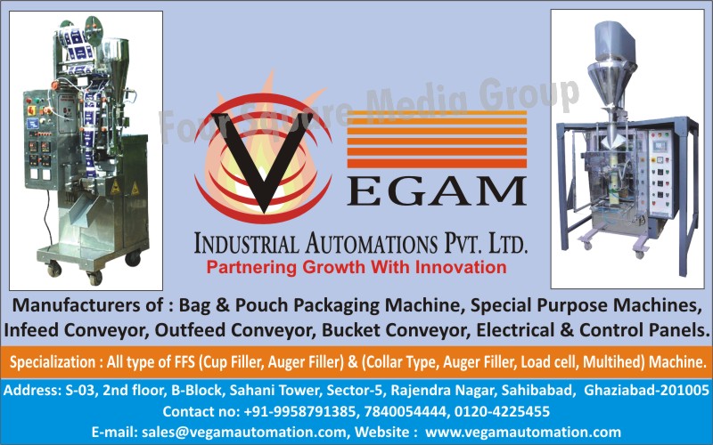 Bag Packaging Machines, Pouch Packaging Machines, Special Purpose Machines, Infeed Conveyors, Outfeed Conveyors, Bucket Conveyors, Electrical Panels, Control Panels, Form Fill Sealing Machines, Cup Filler Machines, Auger Filler Machines, Collar Type Machines, Auger Filler Machines, Load Cell Machines, Multihed Machines