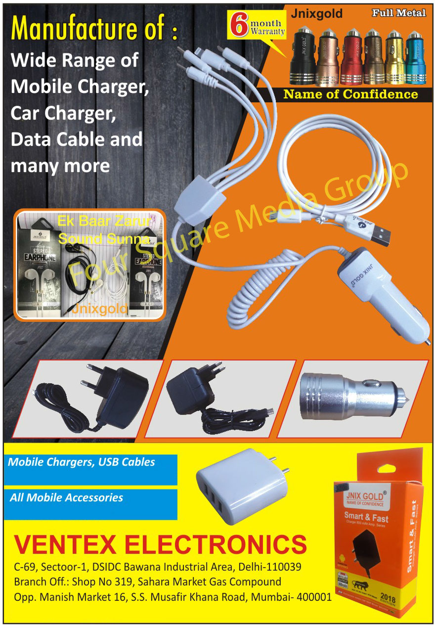 Mobile Chargers, Car Chargers, Data Cables