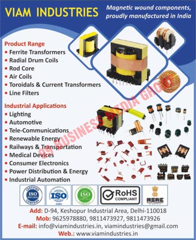 Magnetic Wound Components, Ferrite Transformers, Radial Drum Coils, Rod Cores, Air Coils, Toroidal Transformers, Current Transformers, Line Filters