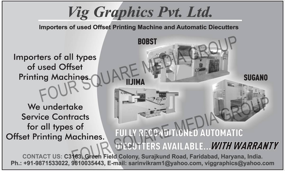 Used Offset Printing Machines, Offset Printing Machine Service Contractors, Used Automatic Die Cutters, Die Cutters, Reconditioned Automatic Die Cutters, Offset Printing Machines