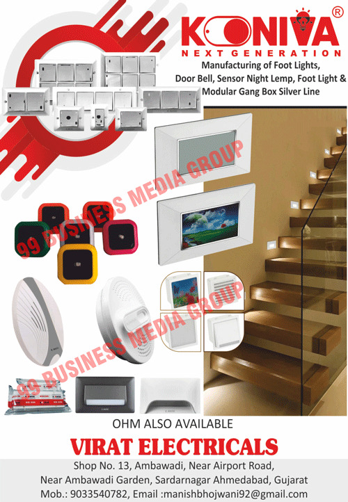 Foot Lights, Door Bells, Sensor Night Lamps, Modular Gang Box Silver Lines