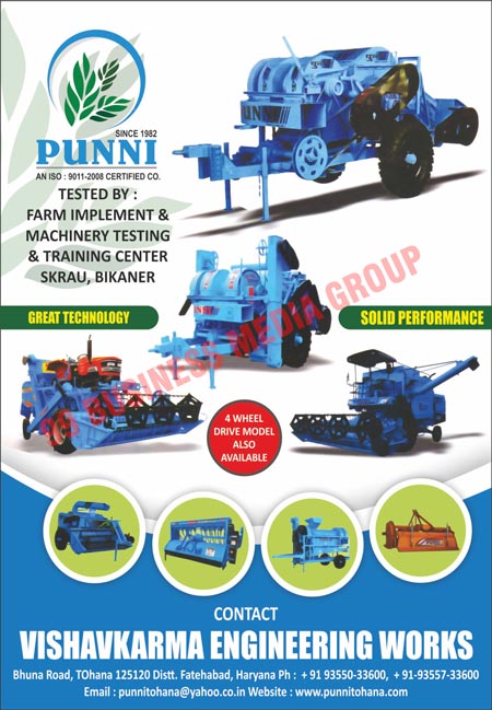 Farm Implements, Testing Machineries, 4 Wheel Drive Models