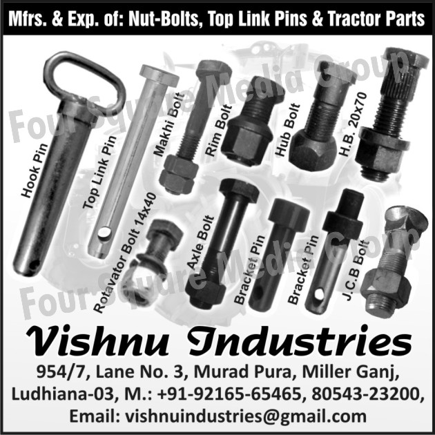 Nut Bolts, Top Link Pins, Tractor Parts, Hook Pins, Rotavator Bolts, Makhi Bolts, Axle Bolts, Rim Bolts, Bracket Pins, Hub Bolts, JCB Bolts, HB 20x70 Bolts