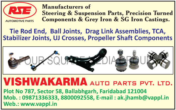 Precision Turned Components, Steering Parts, Suspension Parts, Gray Iron Castings, Ductile Iron Castings, Mechanical Components, Forged Machined Components, Casting Machined Components, Machined Components From Bar Stocks, Tie Rod Ends, Steering Ball Joints, Suspension Ball Joints, Stabilizer Joints, UJ Cross, Propeller Shaft Components,Steering, Grey Iron, TCA, Drag Link Assemblies, Drag Link Assembly