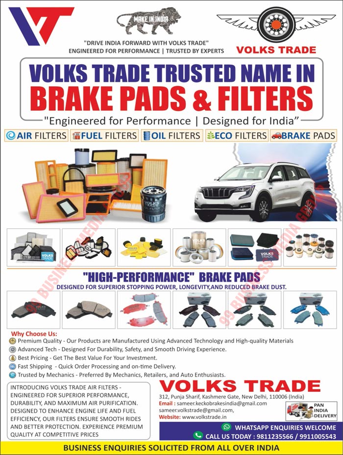 Brake Pads, Automotive Filters, Air Filters, Fuel Filters, Oil Filters, Eco Filters