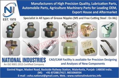 Lubrication Parts, Automobile Parts, Agriculture Machinery Parts, Grease Nipples, MS Cutting Steel Grease Nipples, Free Cutting Steel Grease Nipples, Hydraulic Couplers, Hose Pipes, Ball Joint Ends, Auto Parts, Automotive Parts, Automotive Spare Parts