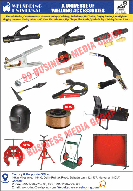 Welding Accessories, Electrode Holders, Cable Connectors, Earth Clamps, Rotary Ground Clamps, Magnetic Ground Clamps, Chipping Hammers, F Clamps, C Clamps, Tank Wrenches, Brass Hose Fittings, Cable Lugs, Cable Splicers, Mig Torches, Gouging Torches, Welding Cables, Welding Cable Kits, Welding Kits, Welding Helmets, Auto Darkening Welding Helmets, Welding Hand Shields, Welding Safety Products, Welding Goggles, Welding Products, Mig Carts, Cylinder Trolleys, Pipe Stands, Welding Tables, Welding Blankets, Curtain Roll, Curtain Booth Curtain Frames, Electrode Ovens, Bench Ovens, Flux Ovens, Welding Curtains, Welding Curtains Rolls, Welding Curtains Booths, Welding Curtains Frames, Curtain Strips, Safety Spectacles, Gloves, Safety Caps, Beanie Caps, Spark Lighters, Mig Wires, Pipe Stands, Machine Couplings