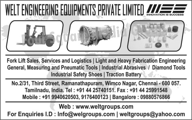 Fork Lift Sales, Fork Lift Services, Fork Lift Logistics, Light Fabrication Engineering General Tools, Heavy Fabrication Engineering General Tools, Light Fabrication Engineering Measuring Tools, Light Fabrication Engineering Pneumatic Tools, Heavy Fabrication Engineering Measuring Tools, Heavy Fabrication Engineering Pneumatic Tools, Industrial Abrasives, Diamond Tools, Industrial Safety Shoes, Traction Batteries, Safety Products