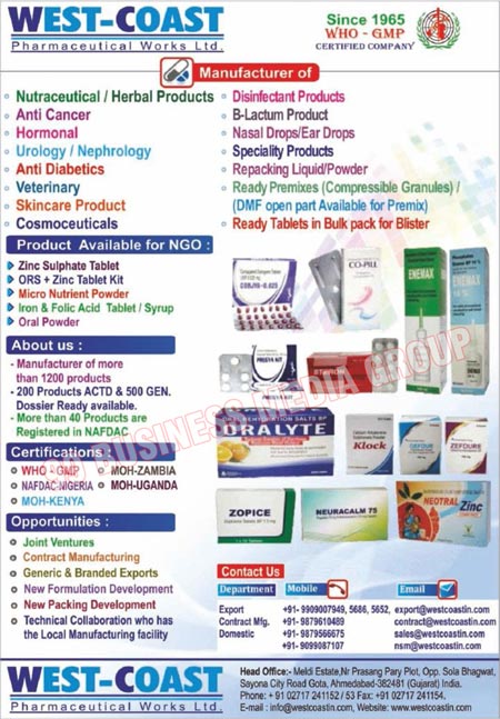 Pharmaceutical Products, Nutraceutical Products, Herbal Products, Anti Cancer Products, Hormonal Products, Urology Products, Nephrology Products, Anti Diabetic Products, Veterinary Products, Skincare Products, Cosmeceutical Products, Disinfectant Products, B Lactum Products, Nasal Drops, Ear Drops, Speciality Products, Repacking Liquid Products, Repackaging Liquid Products, Repacking Powder Products, Repackaging Powder Products, Compressible Granule Ready Premixes, Blister Tablets