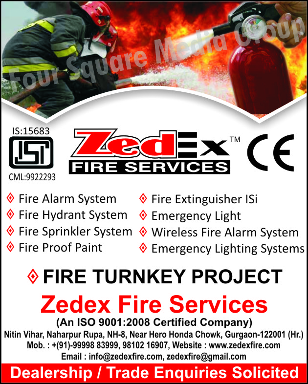 Fire Alarm Systems, Fire Extinguisher, Emergency Lights, Wireless Fire Alarm Systems, Emergency Lighting Systems, Fire Proof Paints, Fire Sprinkler Systems, Fire Hydrant Systems, Fire Turnkey Projects, Fire Safety Products