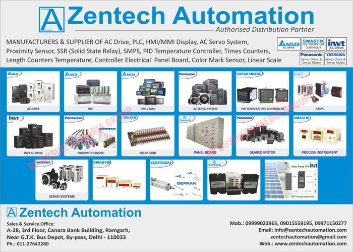AC Drives, PLC Displays, HMI Displays, MMI Displays, AC Servo Systems, Proximity Sensors, Solid State Relays, SMPS, PID Temperature Controllers, Times Counters, Length Counter Temperatures, Controller Electrical Panel Boards, Colour Mark Sensors, Linear Scales, INVT AC Drives, Relay Cards, Panel Boards, Geared Motors, Process Instruments, Servo Systems, RPM Indicators, Injection Moulding Machine Linear Scales, Blow Moulding Machine Linear Scales, SSR, Solar Pump Drives
