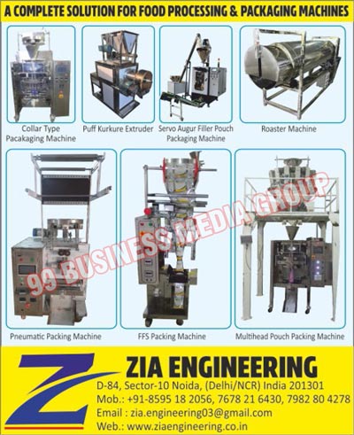 Food Processing Machines, Food Packaging Machines, Collar Type Packaging Machines, Puff Kurkure Extruders, Servo Augur Filler Pouch Packaging Machines, Roaster Machines, Pneumatic Packing Machines, FFS Packing Machines, Multihead Pouch Packing Machines