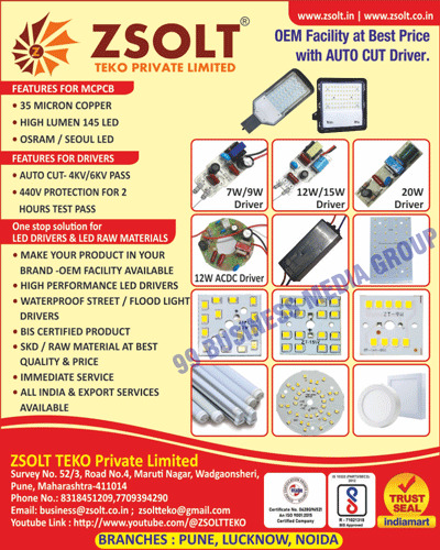 Microw Coppers, Auto Cut Drivers, Led Drivers, Waterproof Street Light Drivers, Flood Light Drivers, MCPCBs